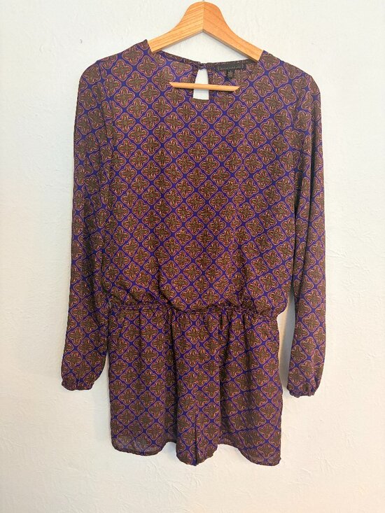 Lucca Couture Pants - Lucca Couture Romper Shorts Split Back Purple Base Boho Chic Long Sleeve Artsy